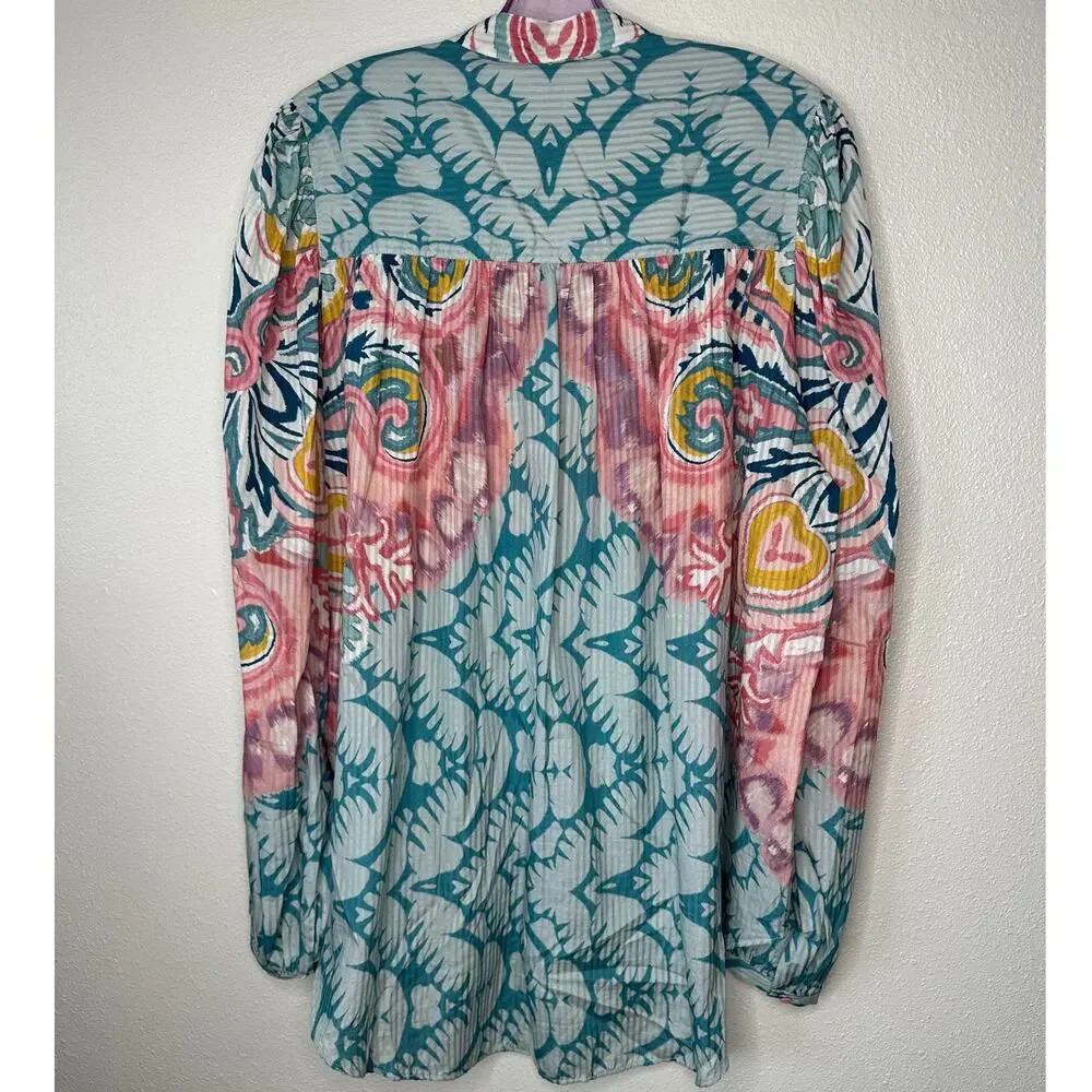 NWT Etro Teal Multicolor Paisley Georgette Long Sleeve Tie Neck Blouse 48 / XL - Picture 6 of 16